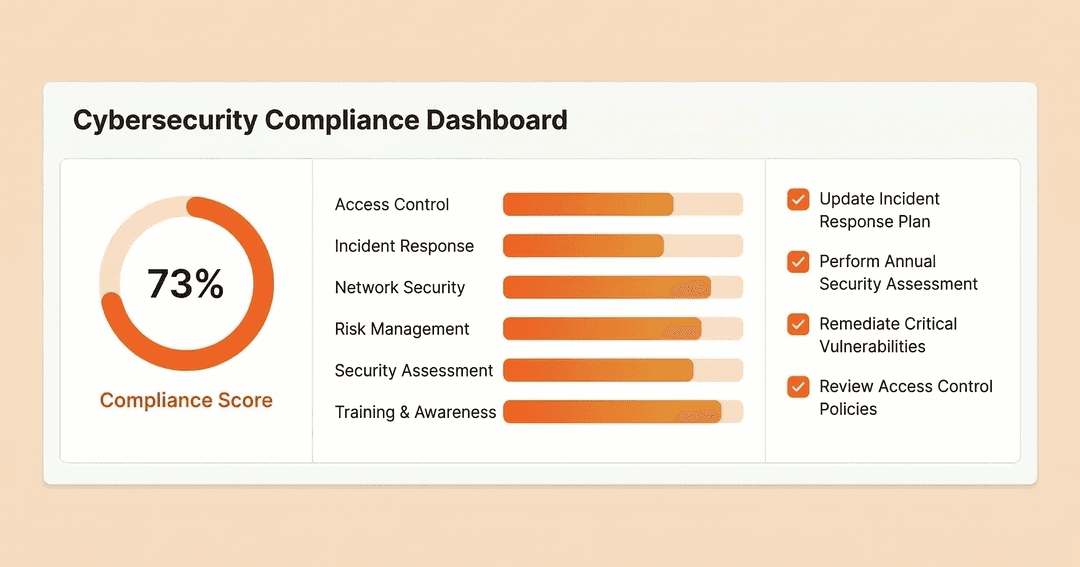 Kopit compliance platform dashboard showing control family scores and remediation tasks